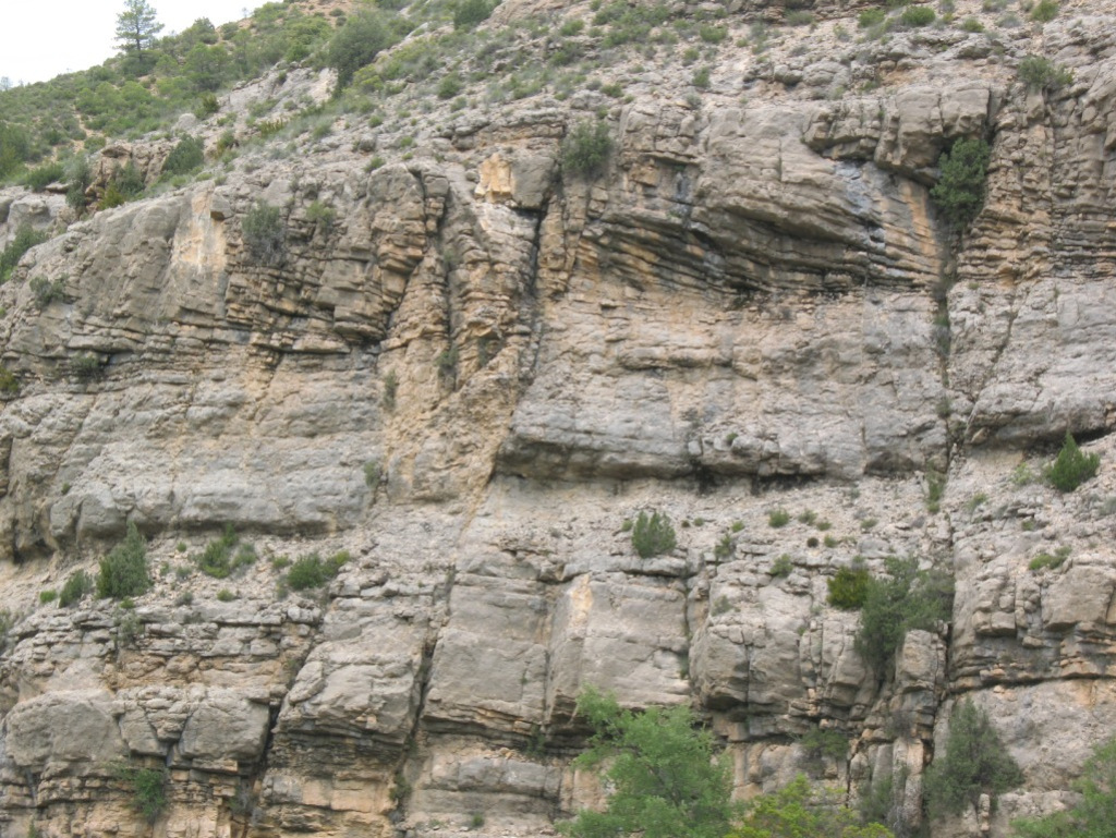 Fracture corridors/small faults cutting cross-bedded shoals